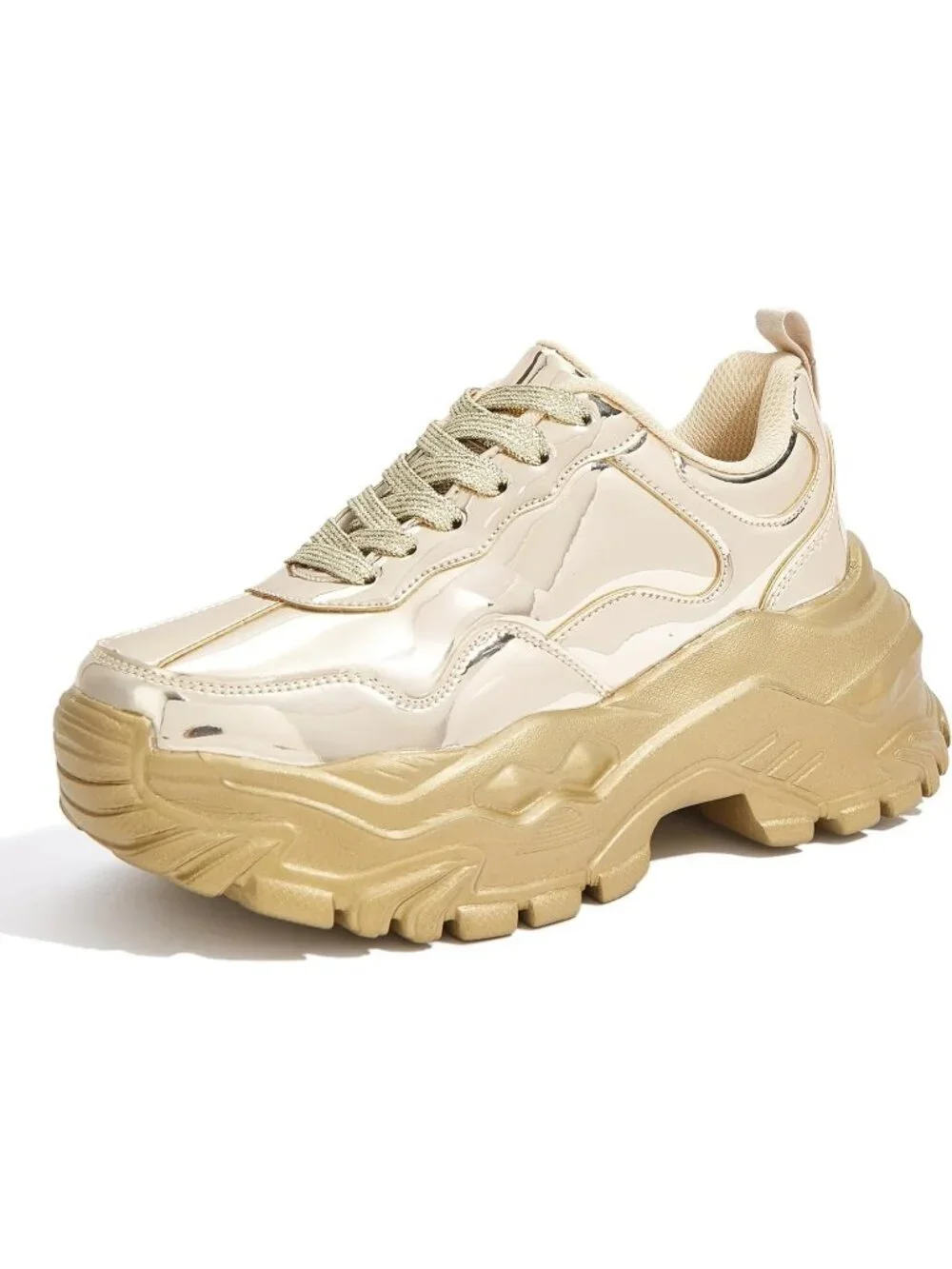 Women's Gold Hologram Comfortable Platform Chunky Tennis Fashion Walking Sneaker